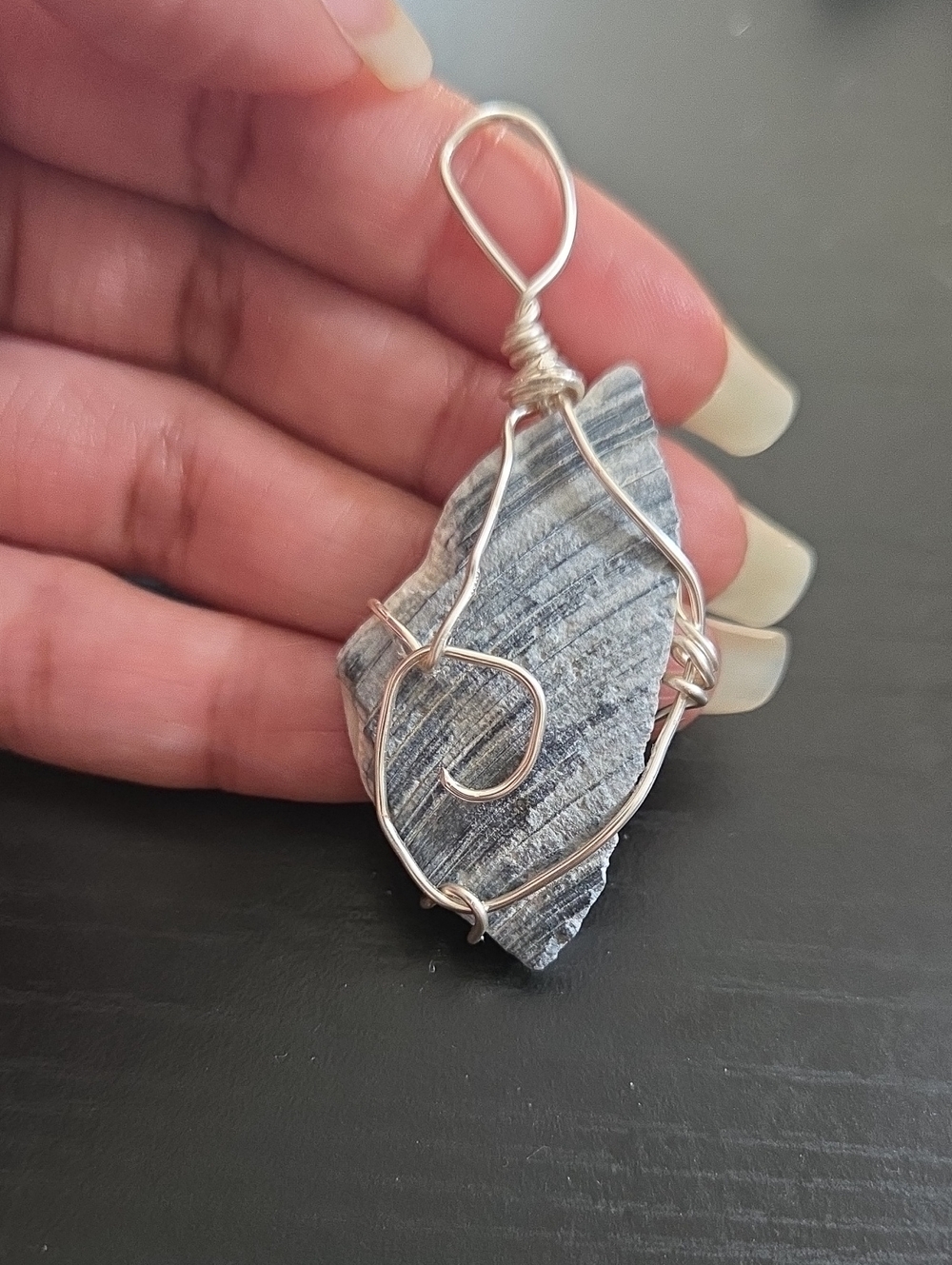 Handcrafted Silver-Wire Wrapped Broken Shell Pendant Necklace - Women Jewelry